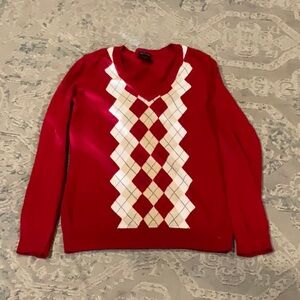 Red Argyle V-Neck Sweater